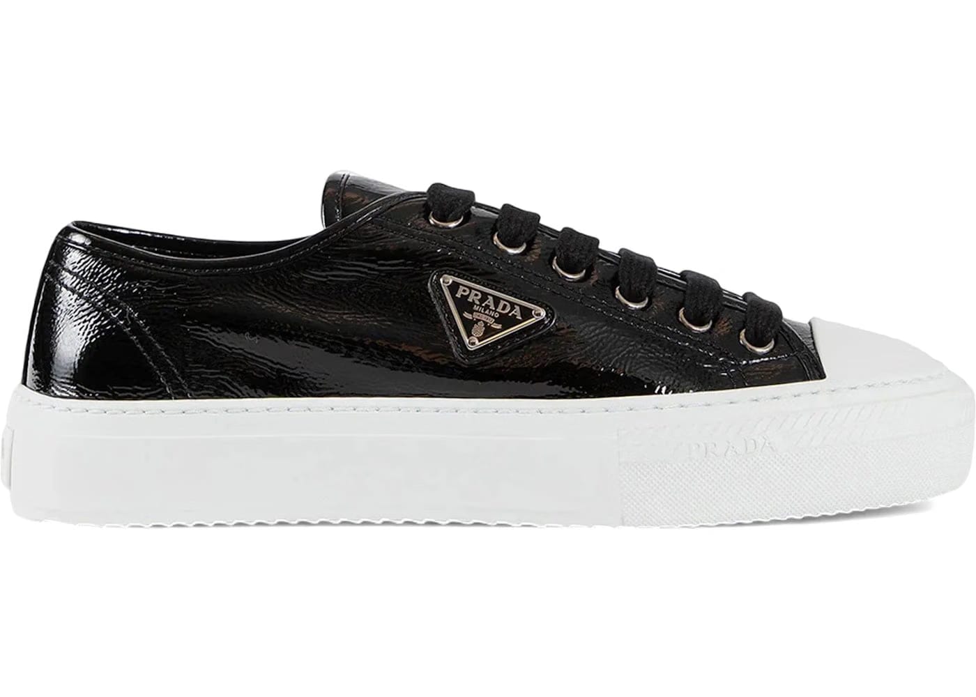 Prada Naplak Leather Sneakers Black Patent Womens