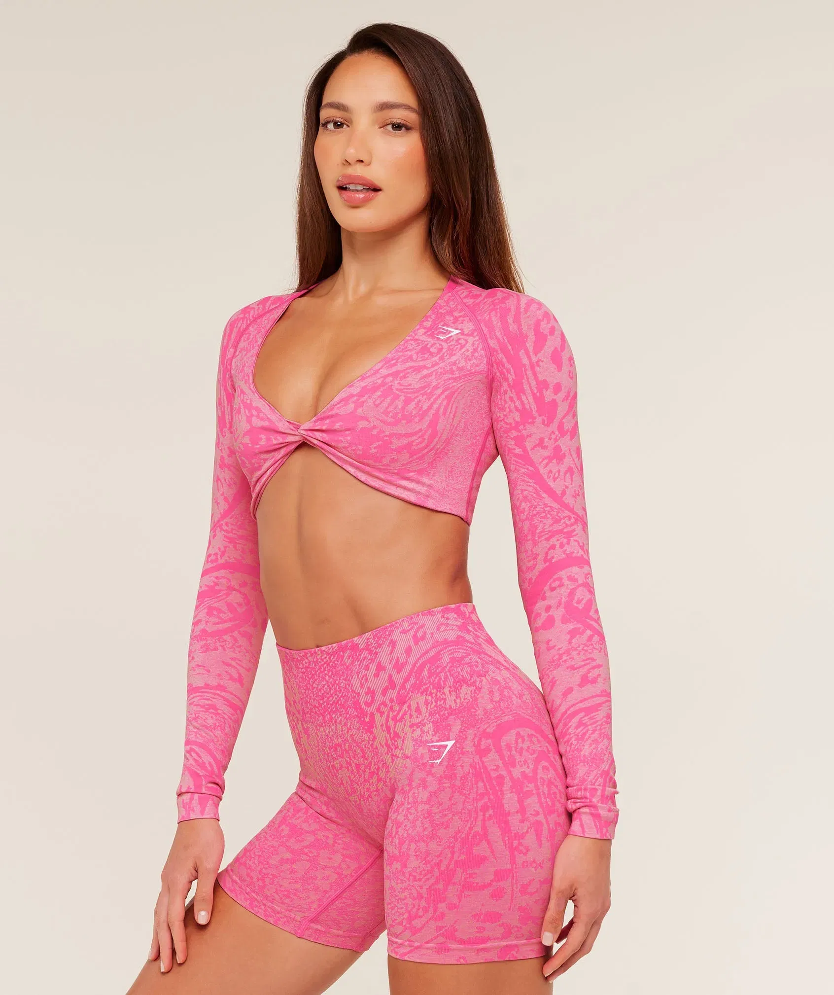 Gymshark Adapt Animal X Whitney Long Sleeve Crop Top - Electric Pink /  Sorbet Yellow
