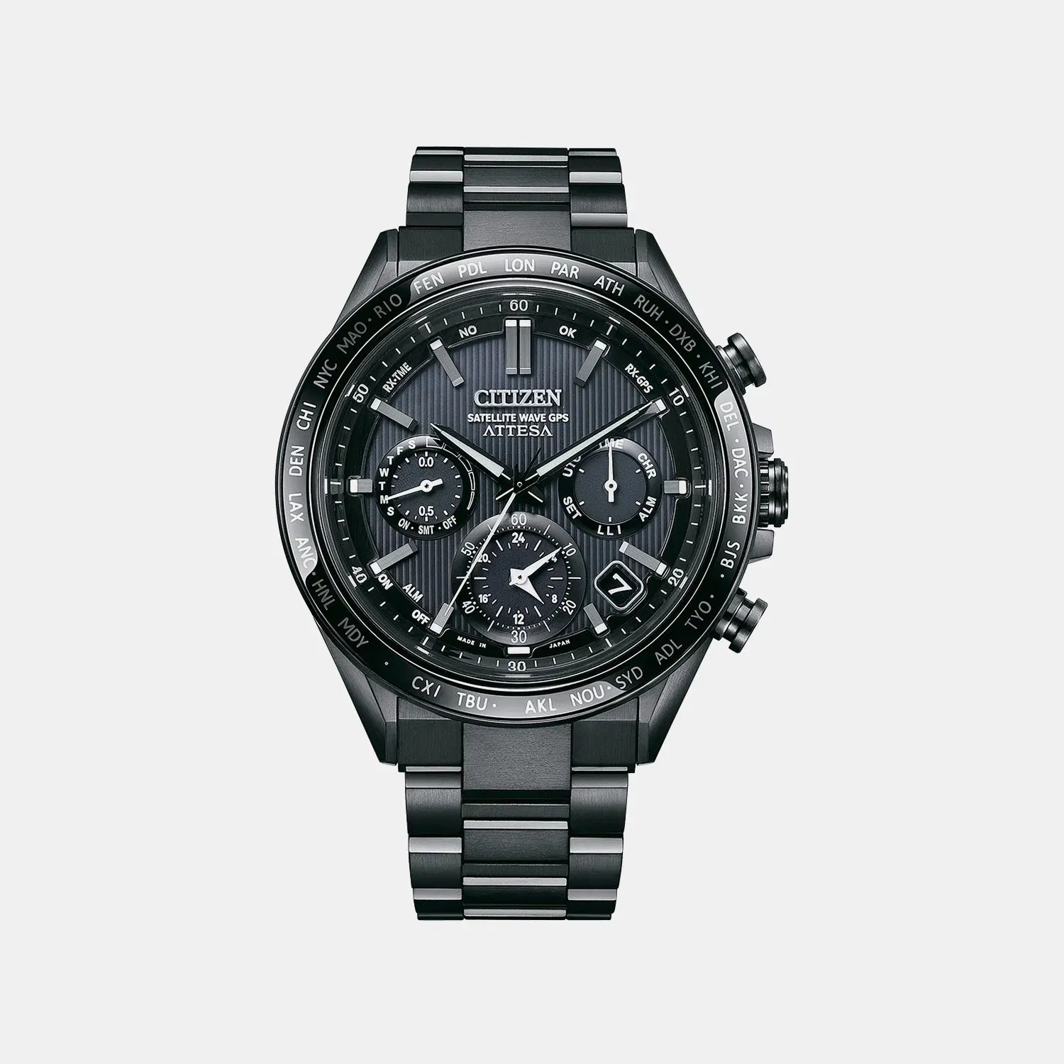 Citizen Attesa Men Eco-Drive Black Dial Chronograph Titanium Watch Cc4055-65E