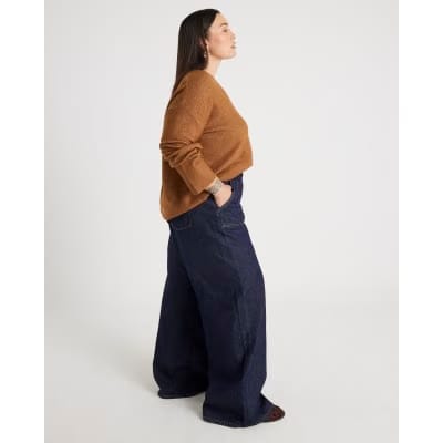 Indigo Mid Rise Tailored Baggy Wide Leg Jeans