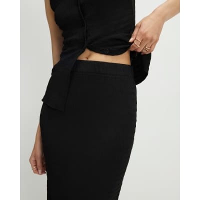 Black Textured Midi Skirt