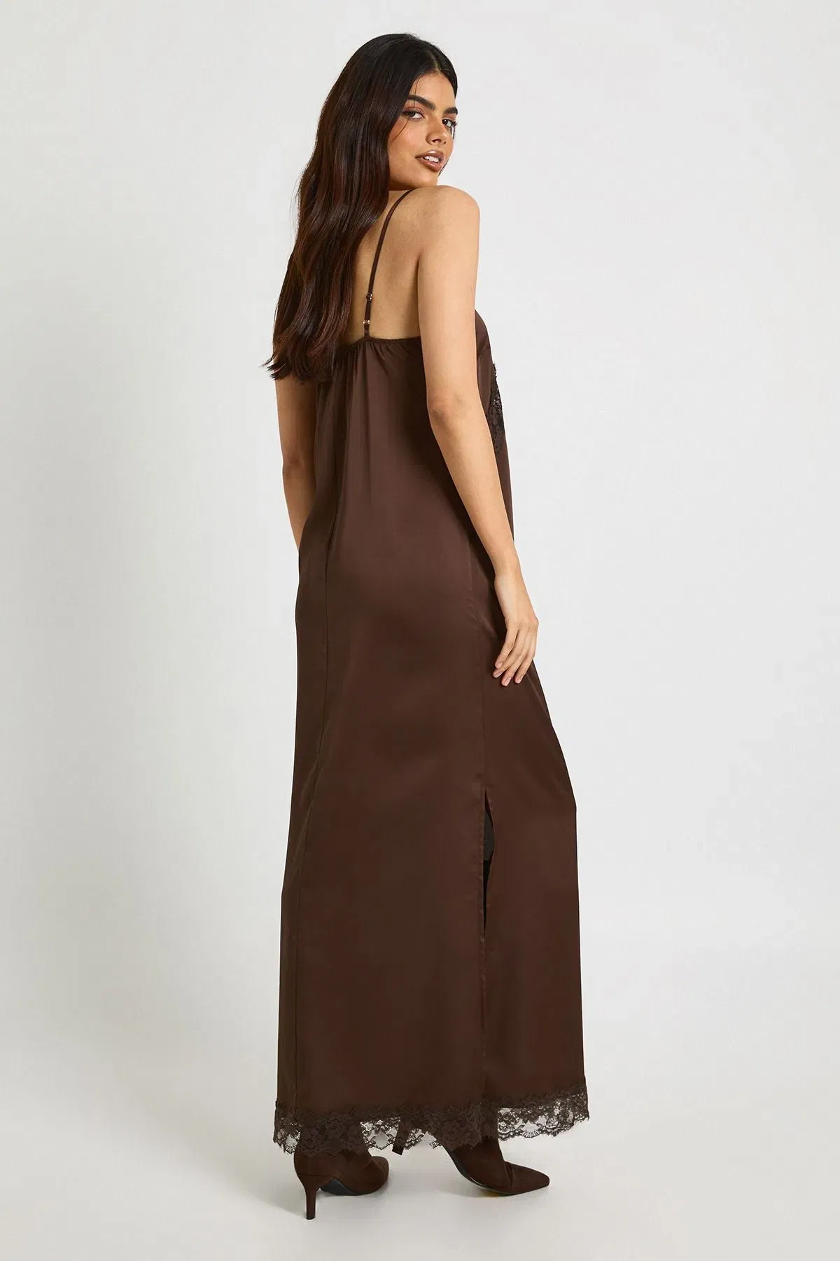 Satin Lace Mix Column Maxi Dress
