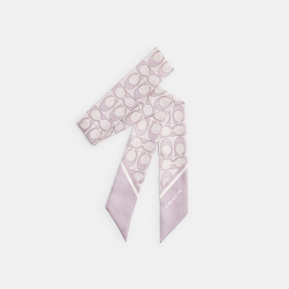 Coach Textured Signature Print Silk Skinny Scarf Wisteria Purple