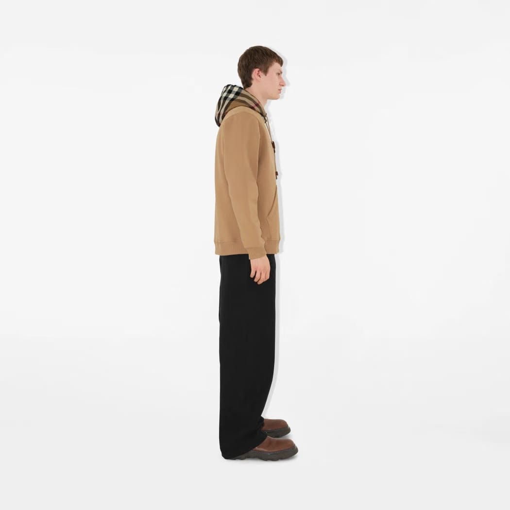 Check Trim Cotton Blend Hoodie