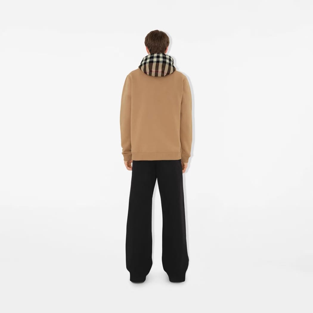 Check Trim Cotton Blend Hoodie