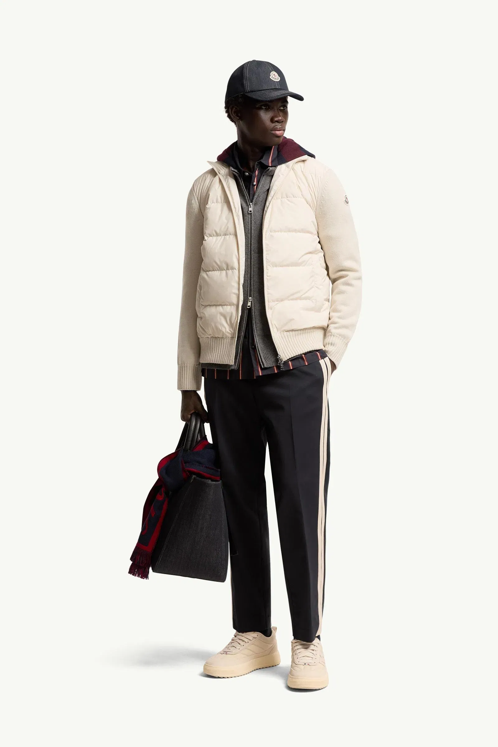 Moncler Padded Wool Zip-Up Cardigan Light Beige Light Beige