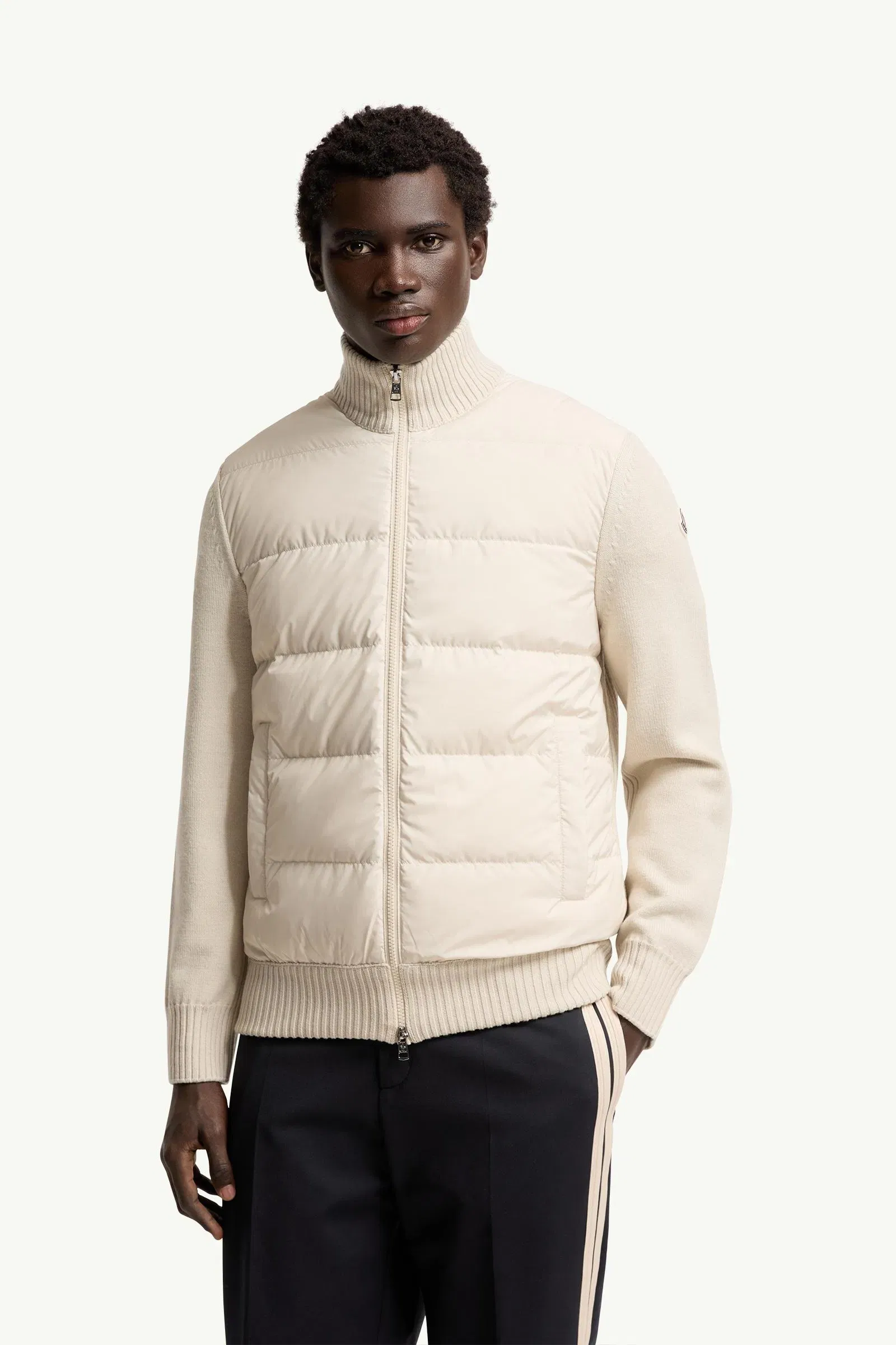 Moncler Padded Wool Zip-Up Cardigan Light Beige Light Beige