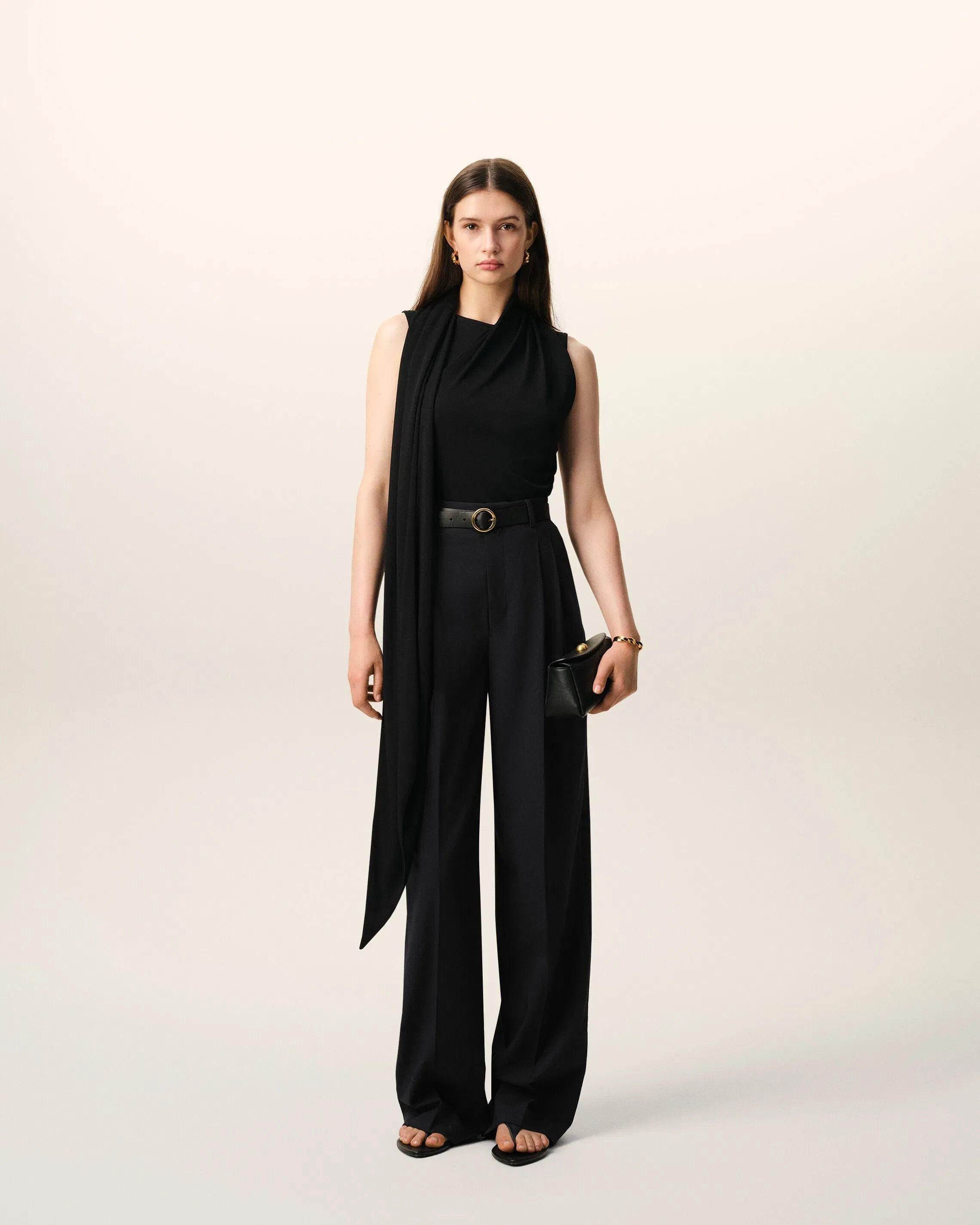 AmiParis Black New Wool High Waist Wide Trousers Women's