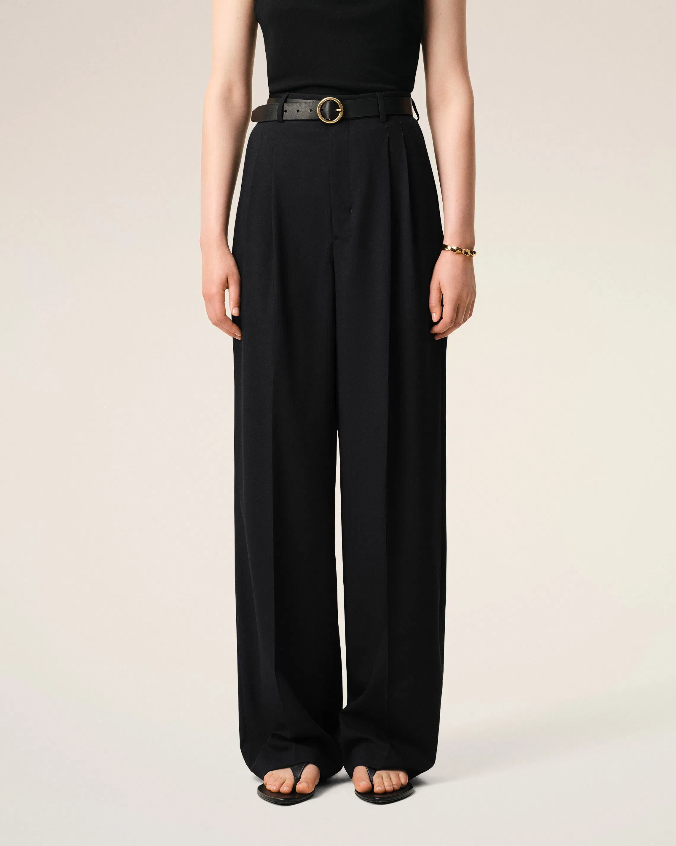 AmiParis Black New Wool High Waist Wide Trousers Women's
