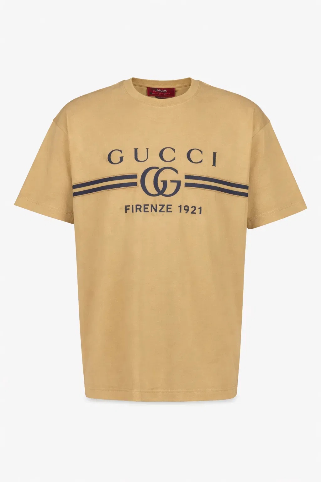 Gucci Beige Cotton Jersey T-Shirt with Gucci Print