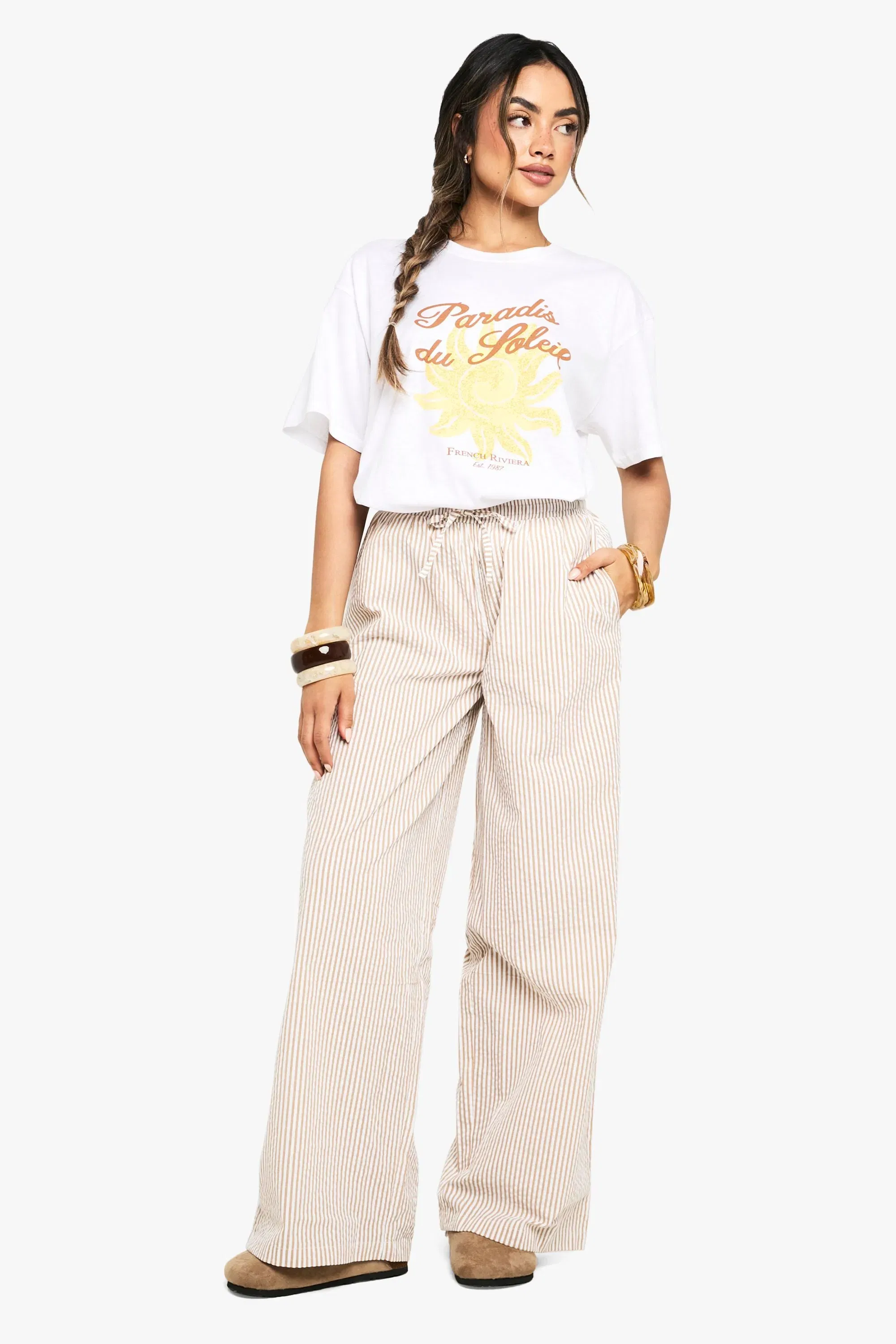 Pinstripe Wide Leg Trousers