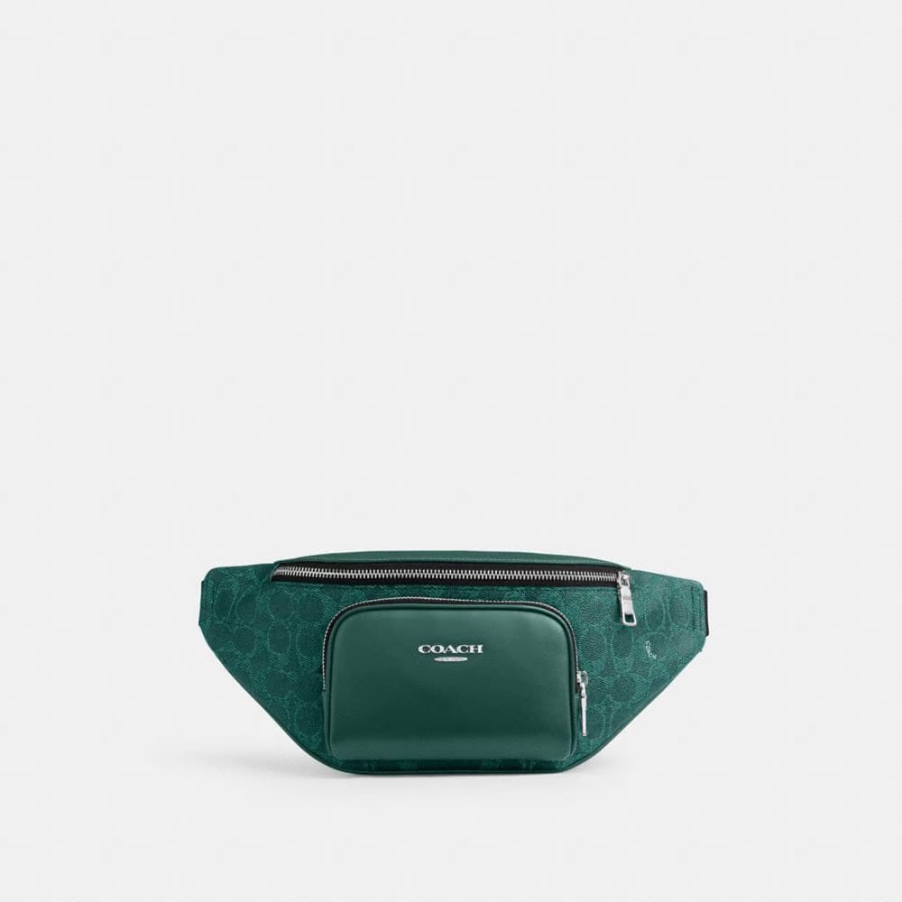 Coach Racer Small Belt Bag In Signature Canvas Silver Sea Green