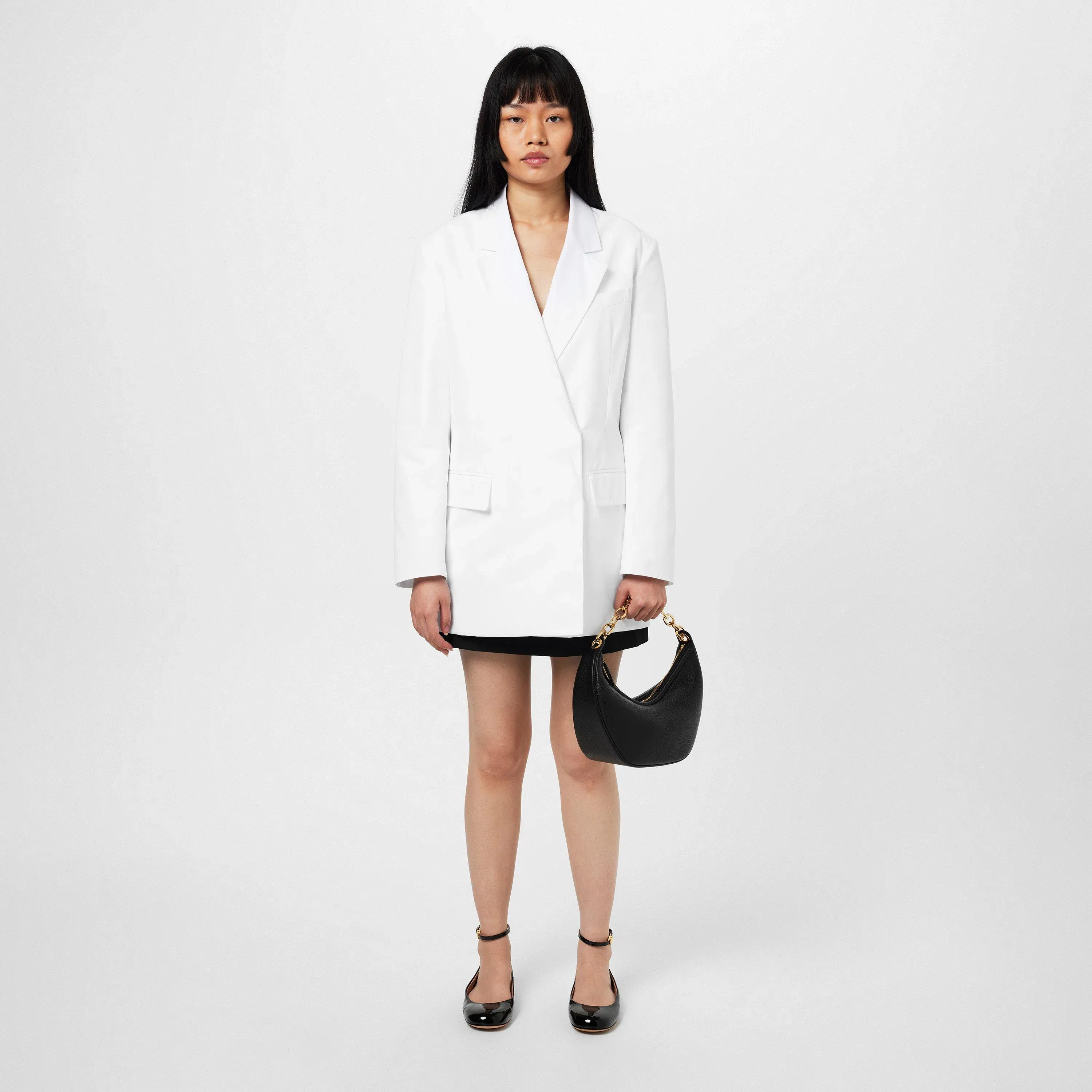 Double Breasted Cotton Long Sleeve Blazer