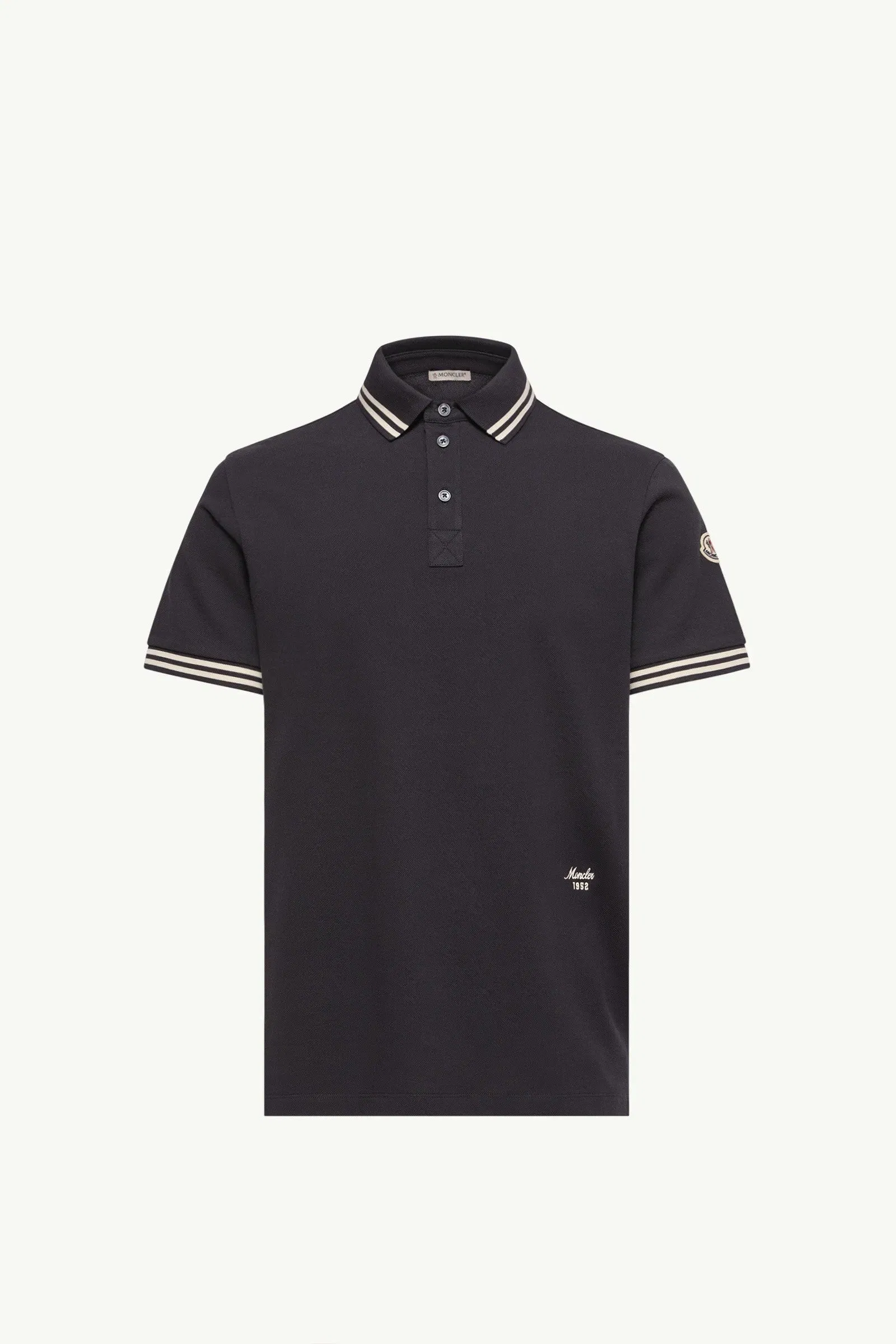Moncler Striped Trim Cotton Piquet Polo Shirt Dark Blue Dark Blue