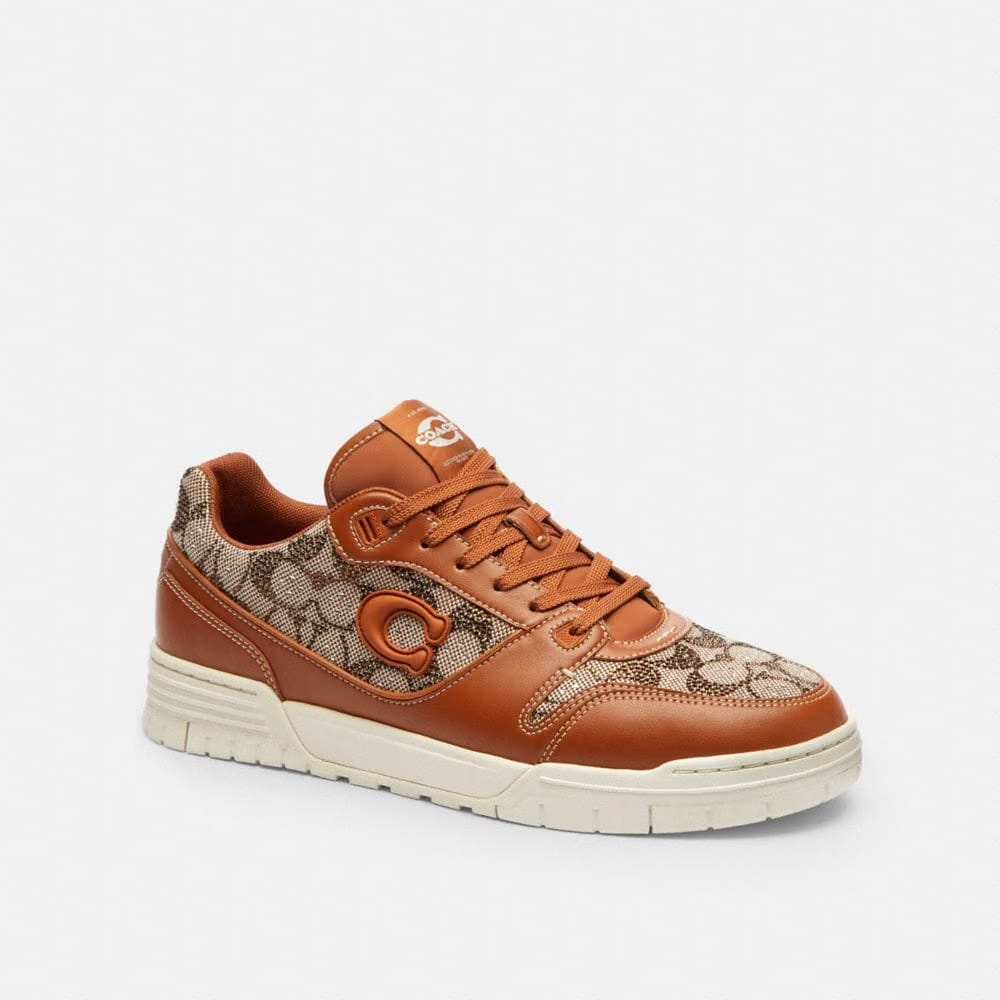 Men's Coach Soho Sneaker With Crystal Signature Jacquard Cocoa Burnished Amber