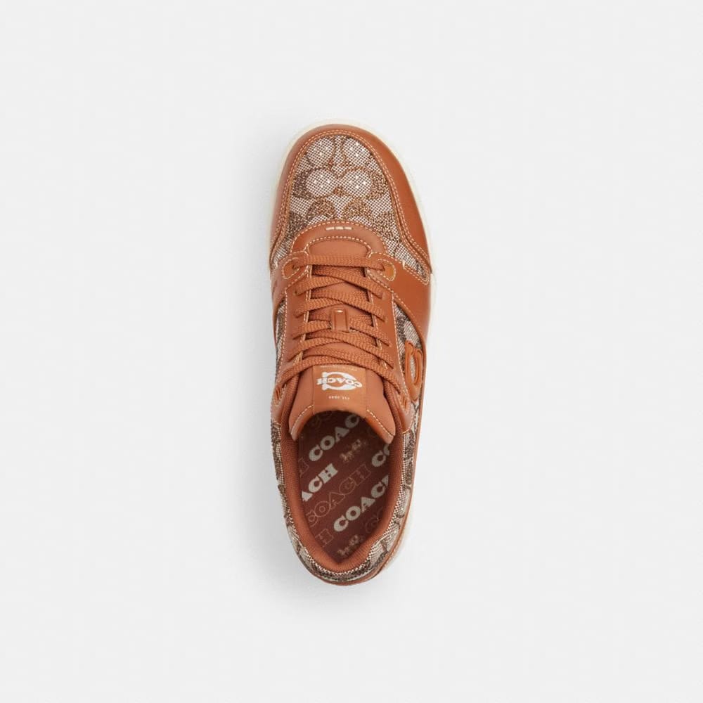 Men's Coach Soho Sneaker With Crystal Signature Jacquard Cocoa Burnished Amber