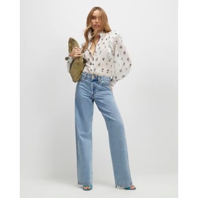 Cream Floral Ruffle Detail Blouse