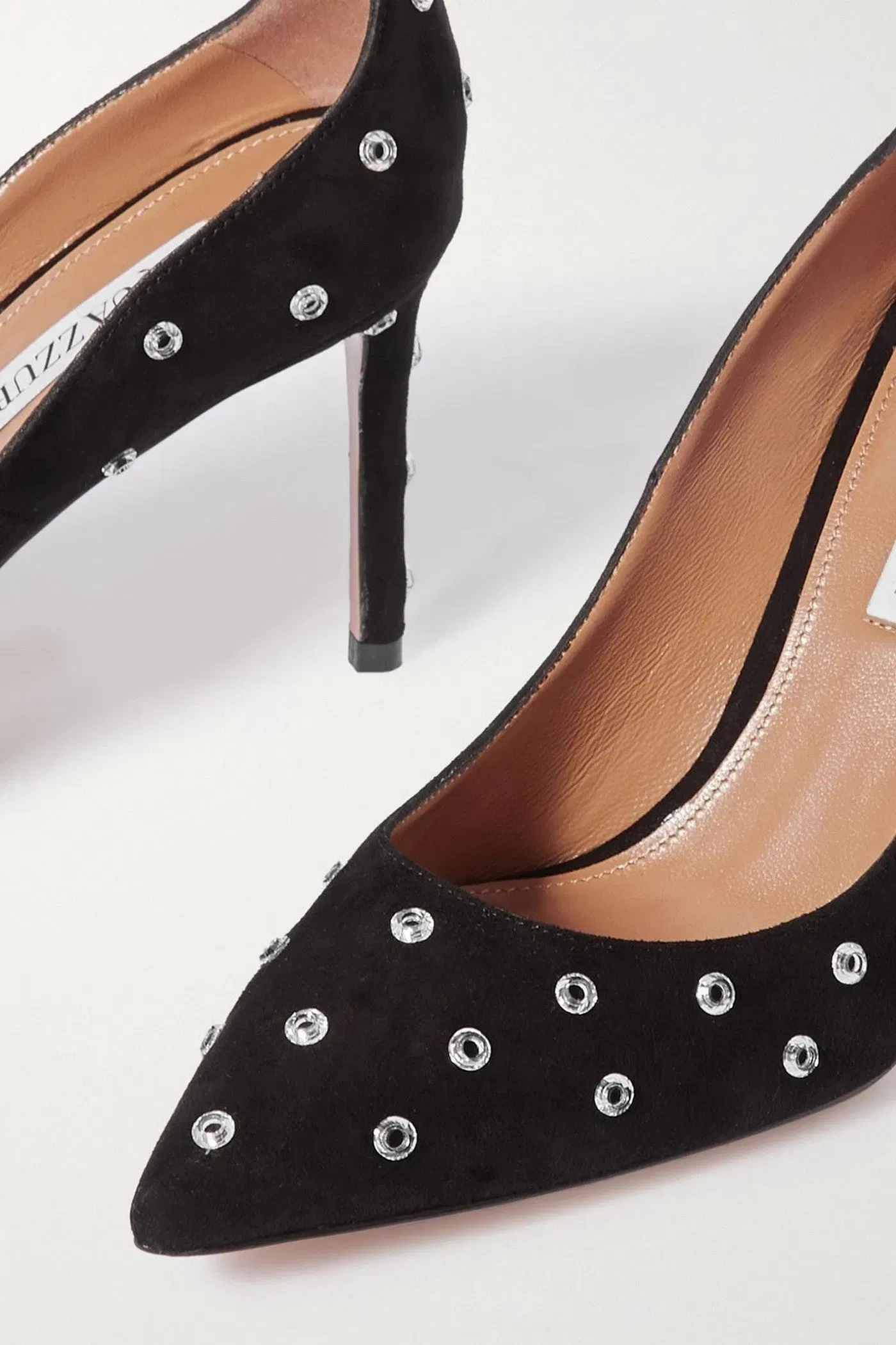 Aquazzura Love Affair 85 Embellished Suede Pumps Black Women's