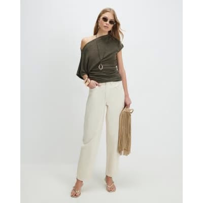 Khaki Banded Hem Drape Top