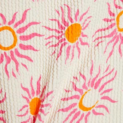 White Sun Print Textured Swimsuit