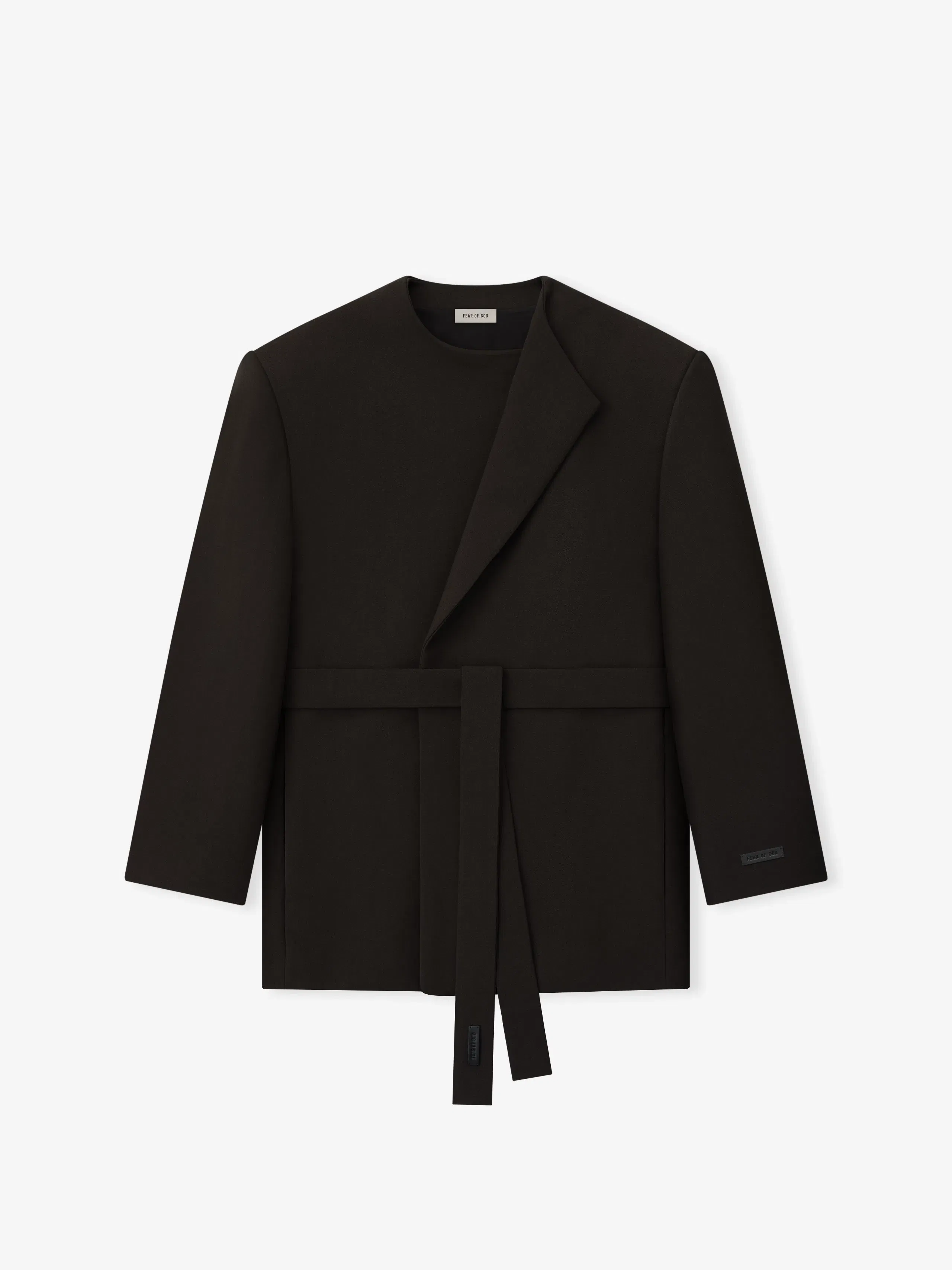 Essentials Double Weave Wool Crewneck Jacket Brown