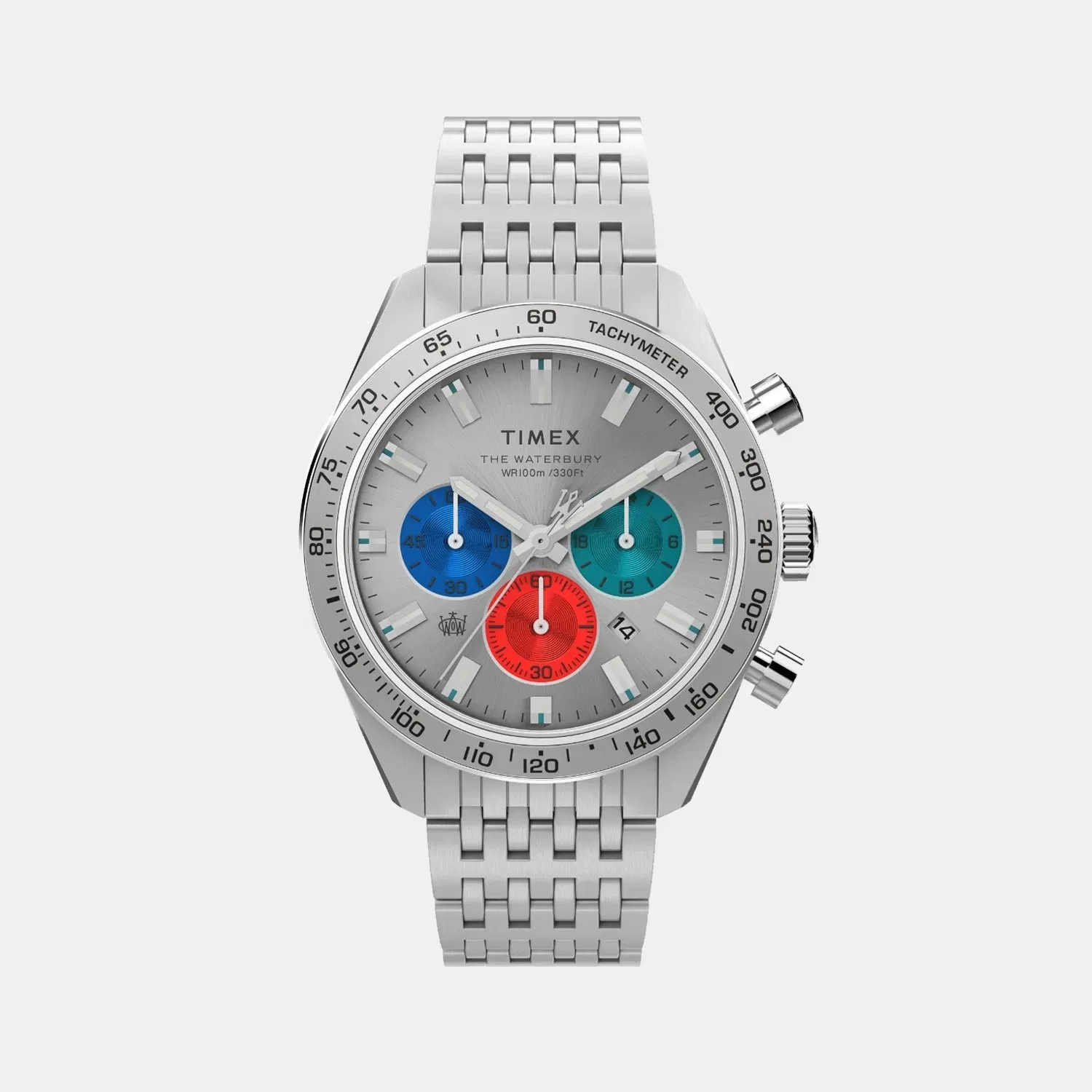 Timex Waterbury Men Quartz Silver Dial Chronograph Stainless Steel Watch Tw2V42400Uj