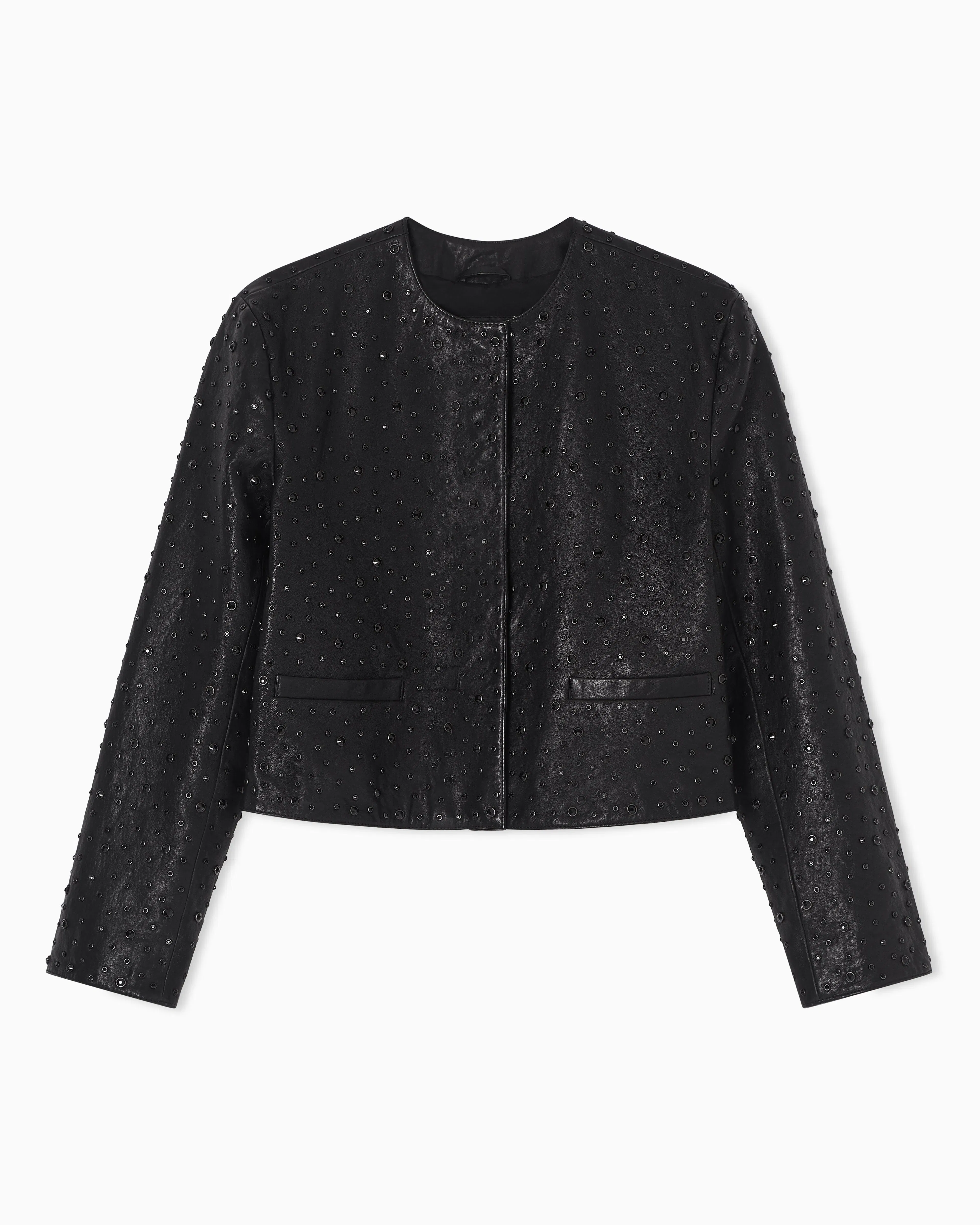 Emporio Armani Boxy jacket in vegetable-tanned nappa lambskin with all-over crystals