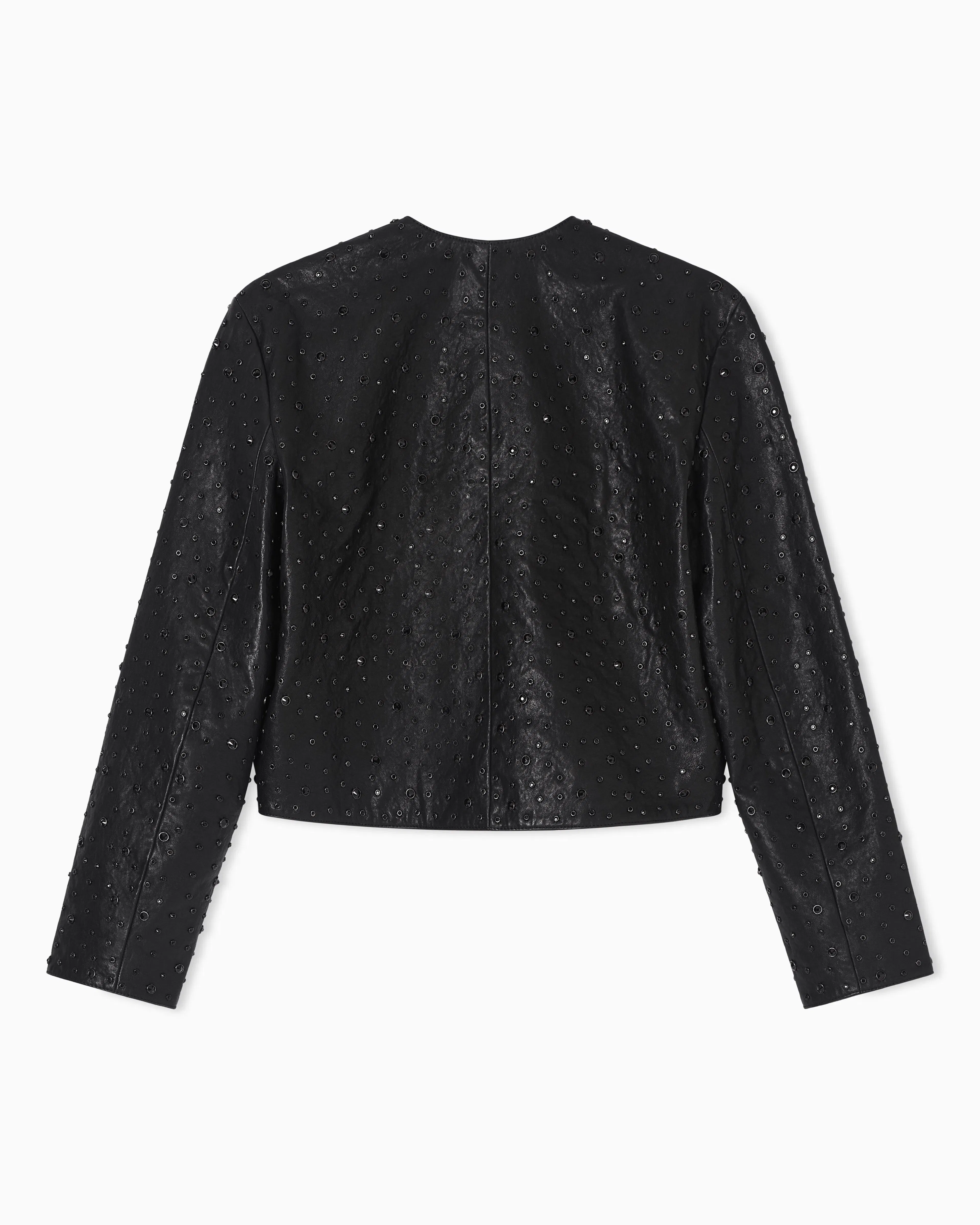 Emporio Armani Boxy jacket in vegetable-tanned nappa lambskin with all-over crystals