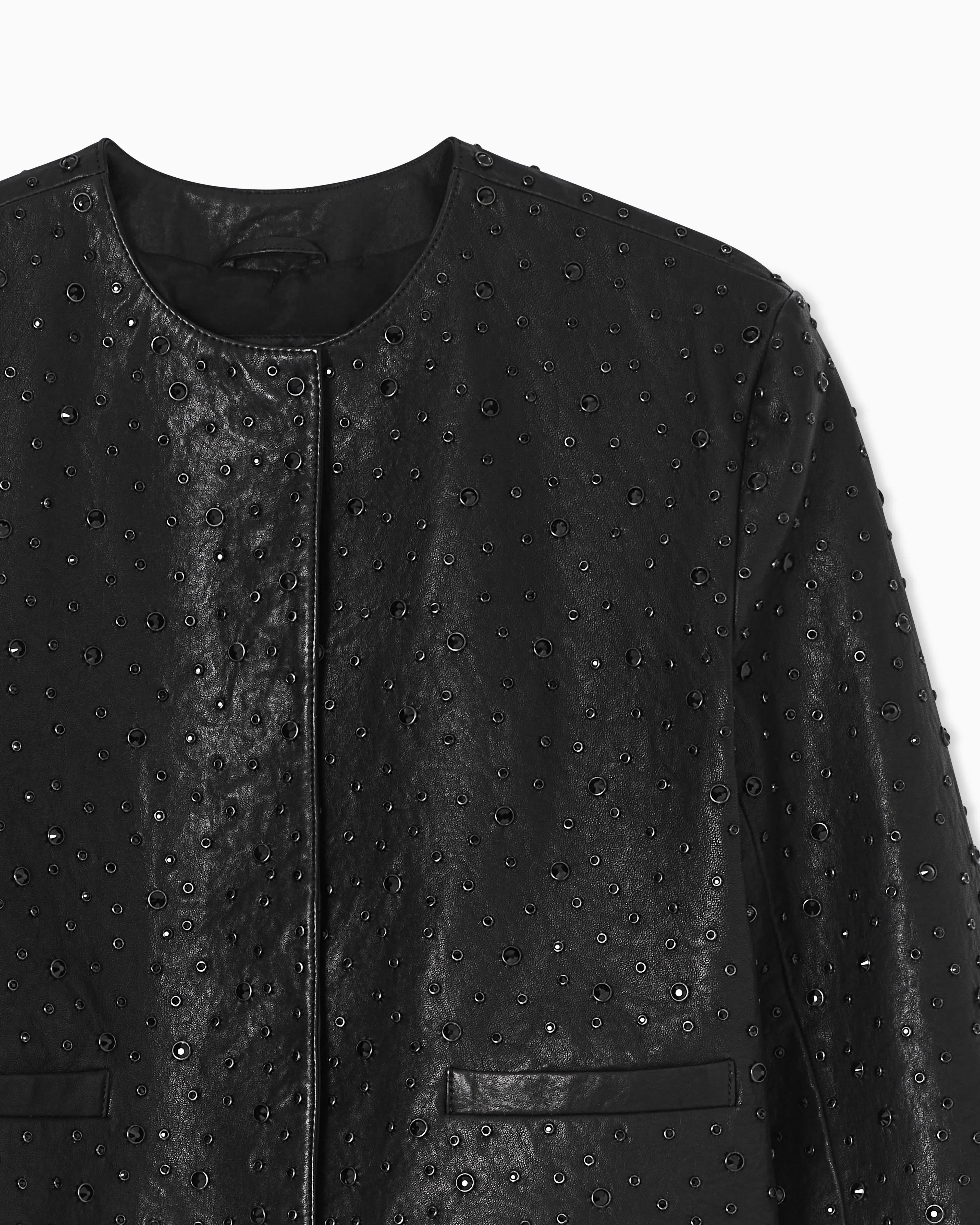 Emporio Armani Boxy jacket in vegetable-tanned nappa lambskin with all-over crystals