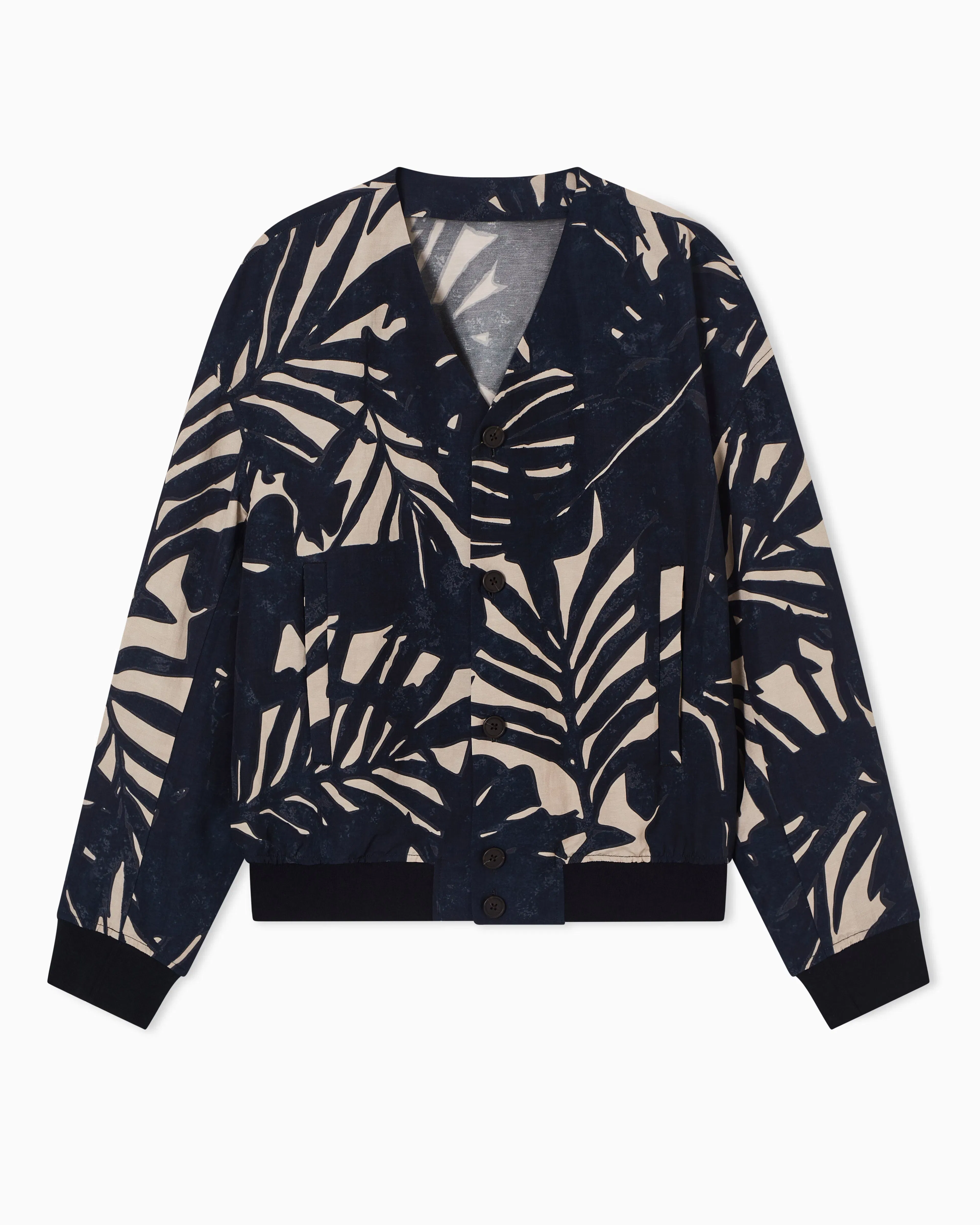 Emporio Armani Linen-blend jacket with foliage-print pattern
