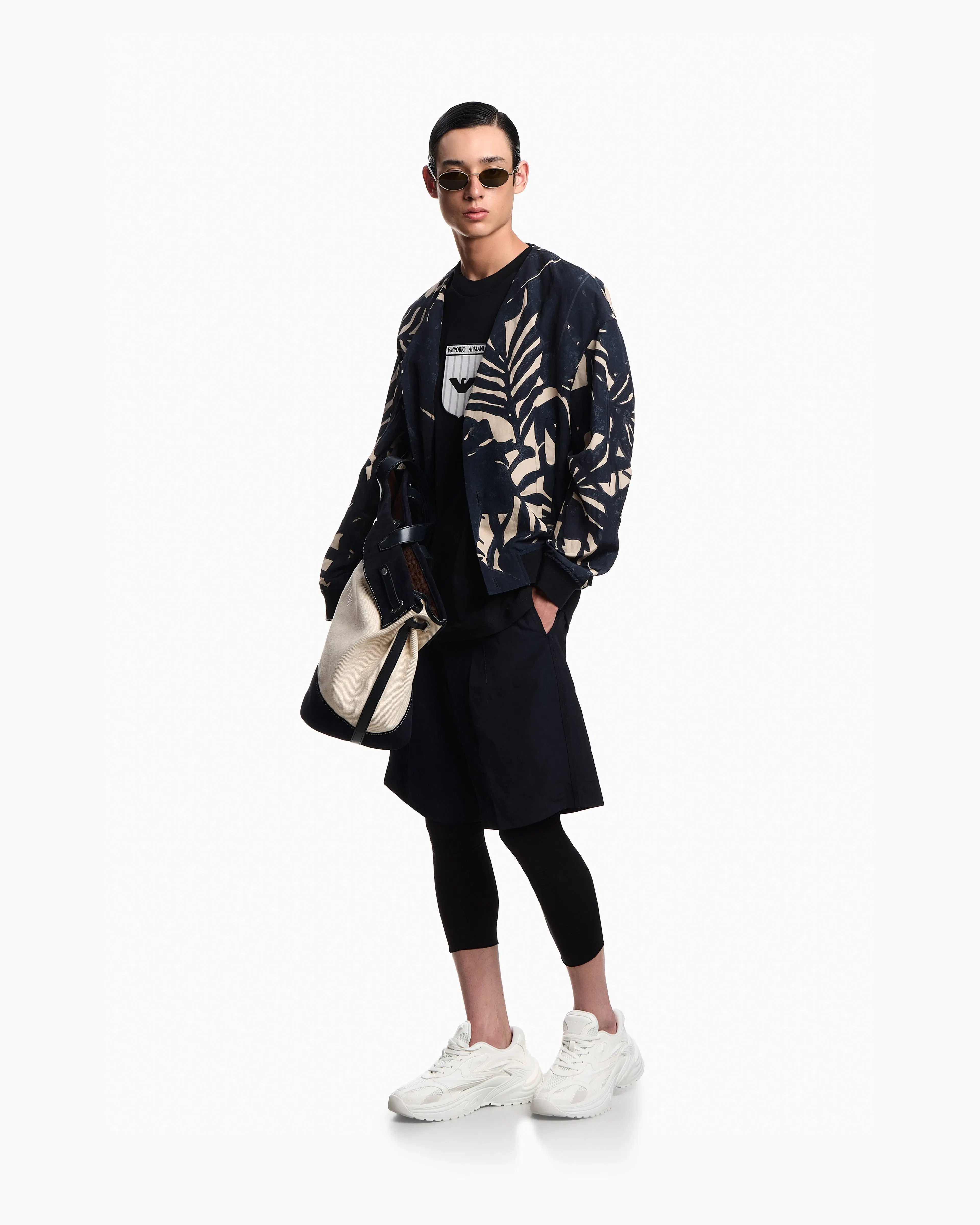 Emporio Armani Linen-blend jacket with foliage-print pattern