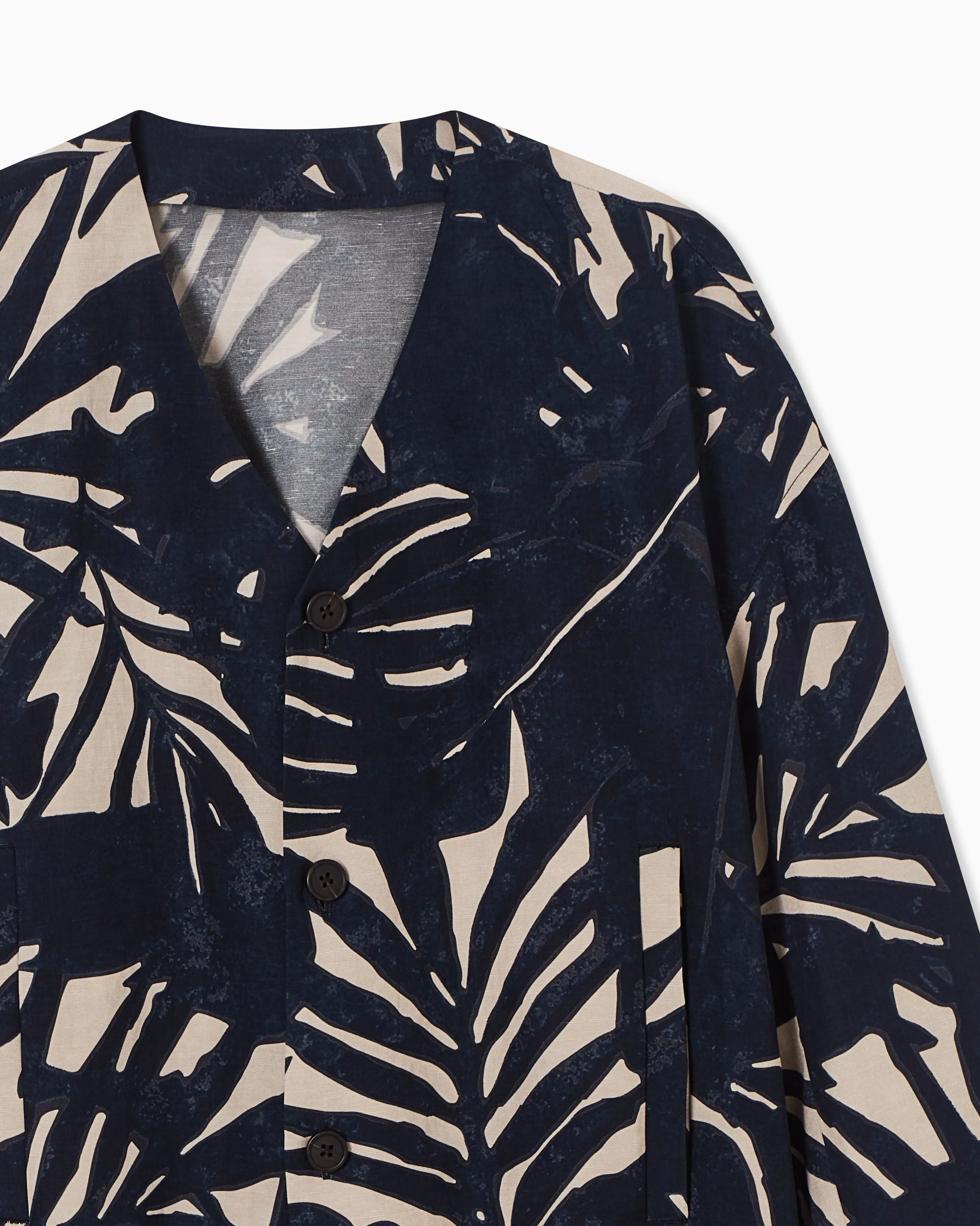 Emporio Armani Linen-blend jacket with foliage-print pattern