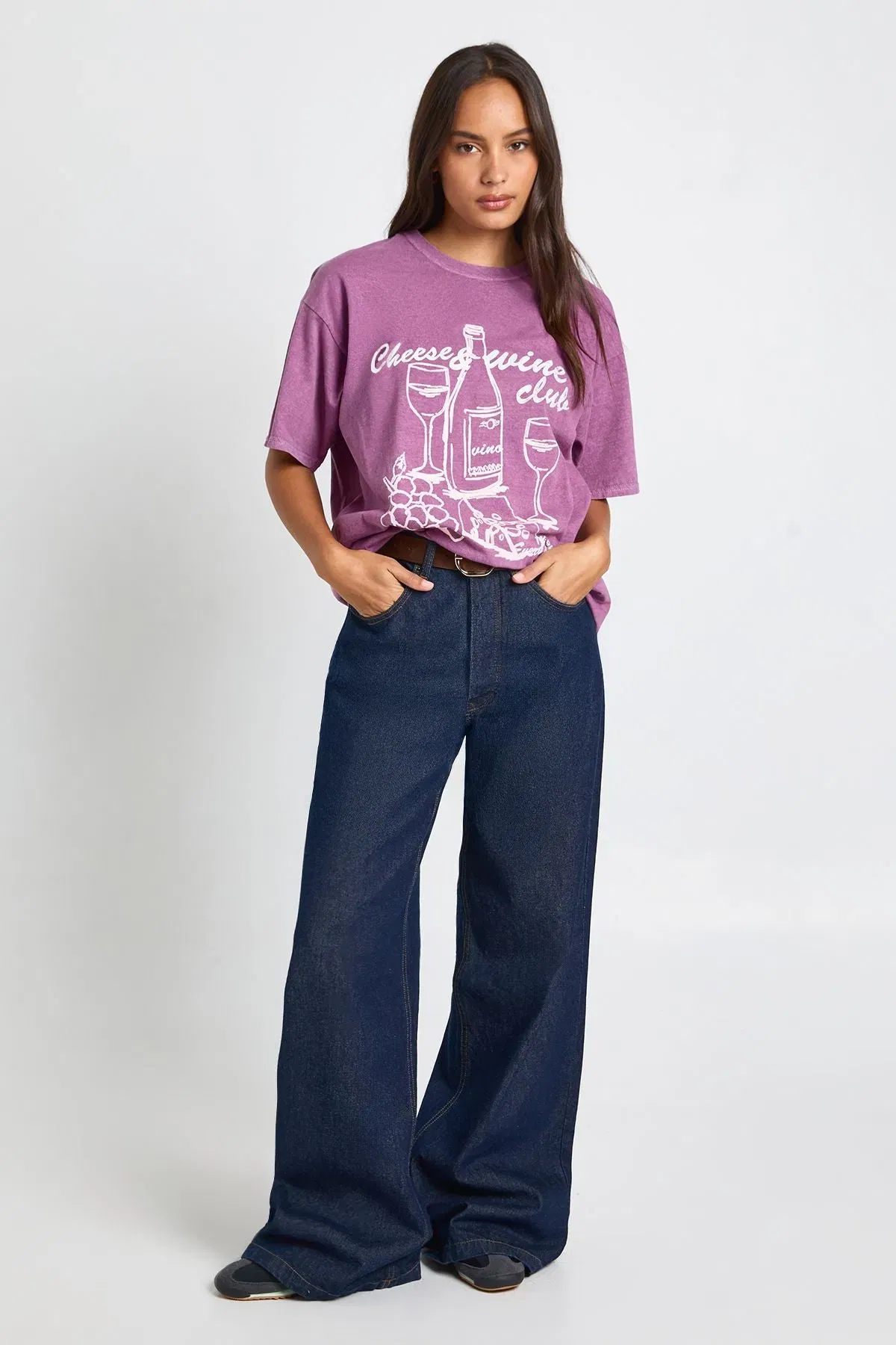 Cheese and Wine Printed Oversized T-Shirt