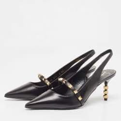 Valentino Black Leather Rockstud Slingback Pumps