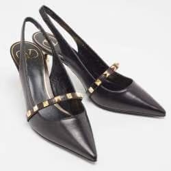 Valentino Black Leather Rockstud Slingback Pumps