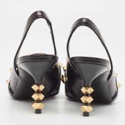 Valentino Black Leather Rockstud Slingback Pumps