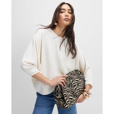 Cream Long Sleeve Batwing Top