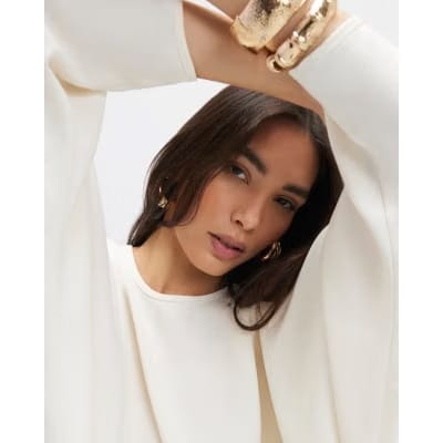 Cream Long Sleeve Batwing Top