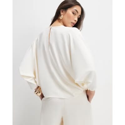 Cream Long Sleeve Batwing Top