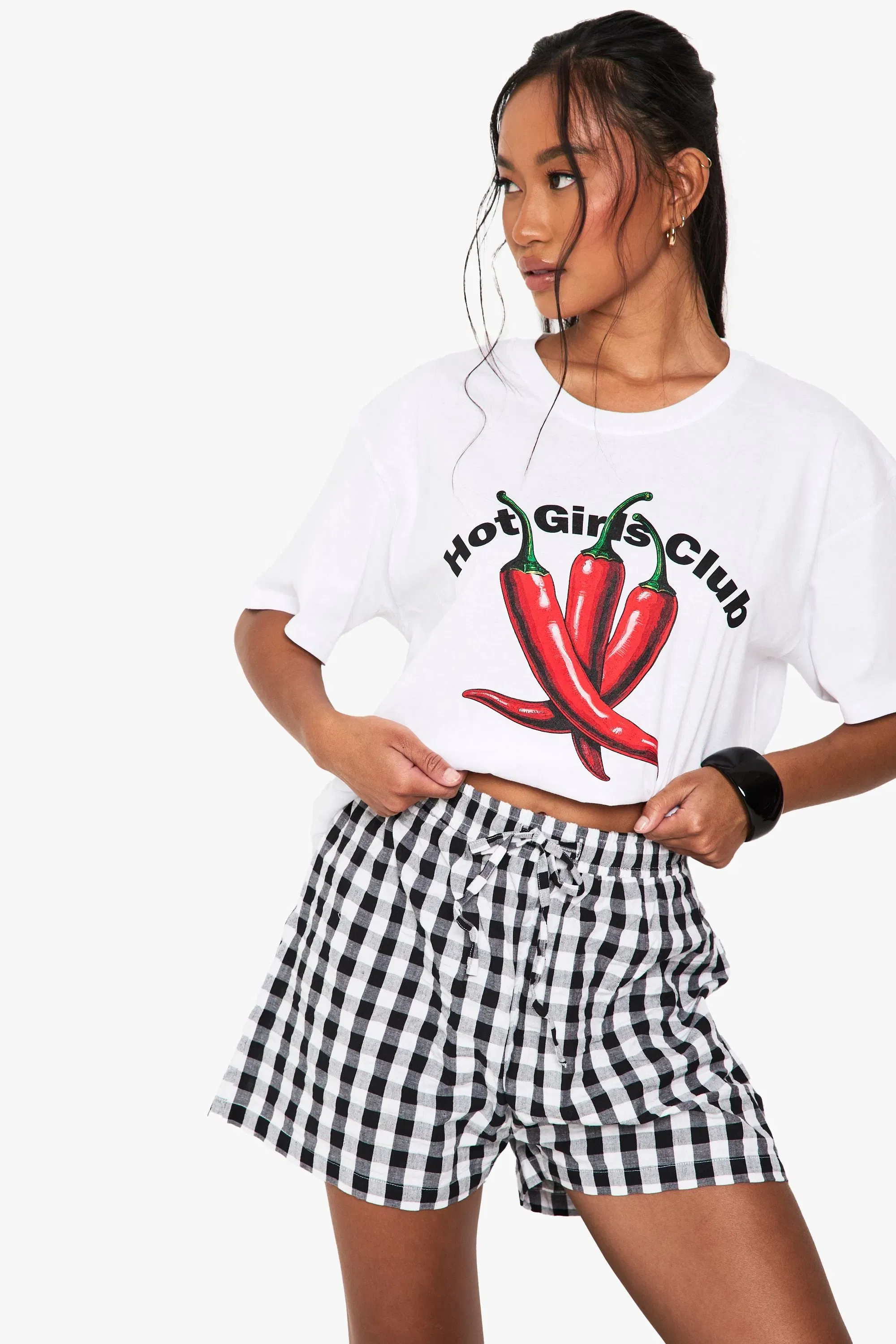 Black Seersucker Gingham Drawstring Waist Shorts