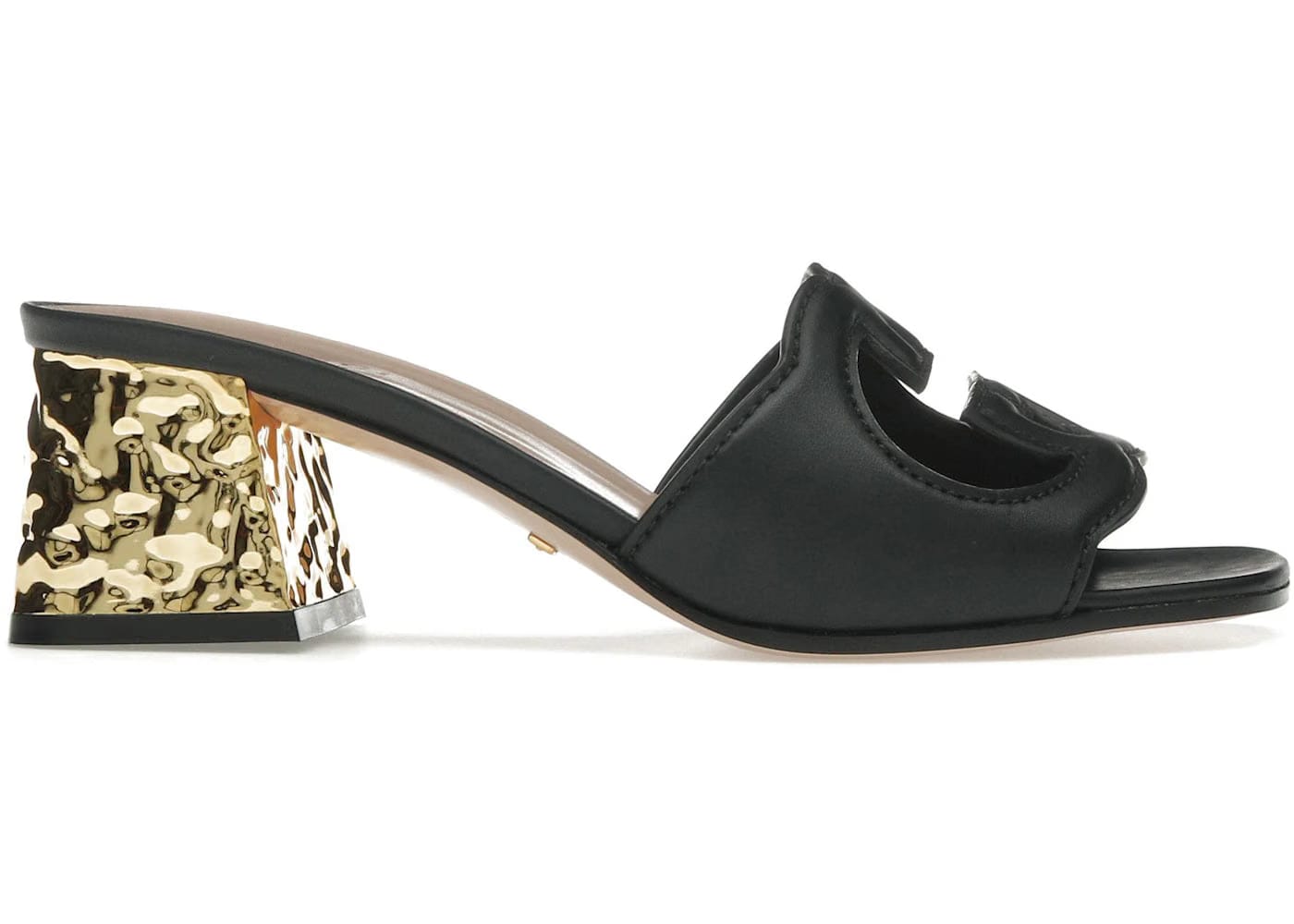 Gucci Interlocking G Leather Sandals Black Golden Womens