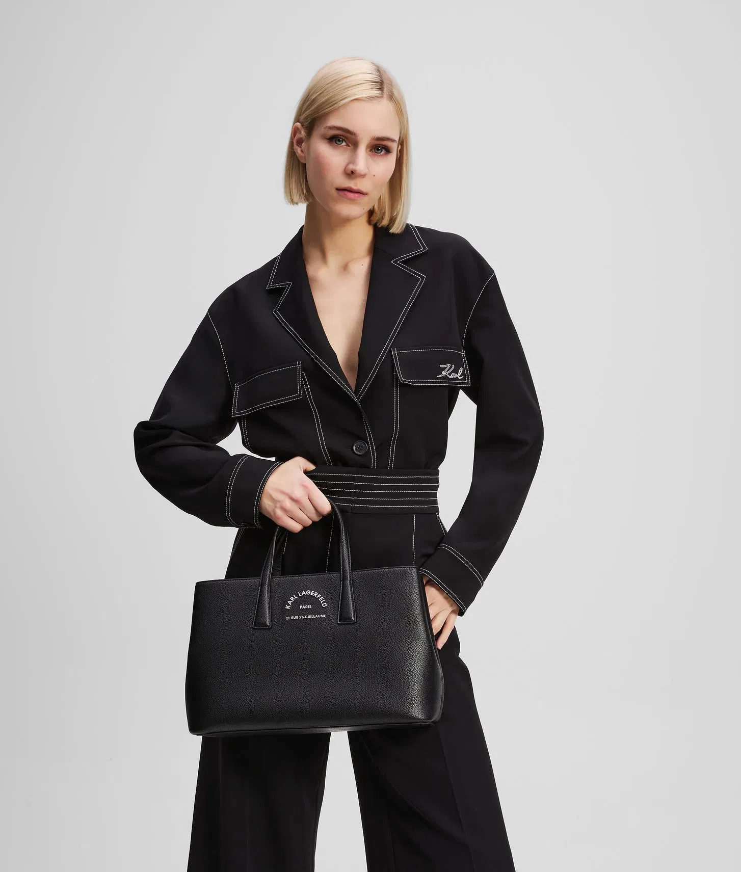 KarlLagerfeld Rue St-Guillaume Metal Satchel Bag Black