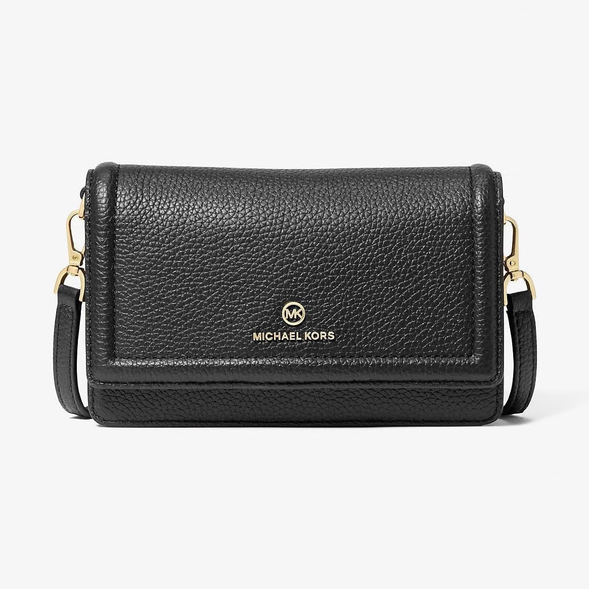 Michael Kors Jet Set Small Pebbled Leather Smartphone Convertible Crossbody Bag Black