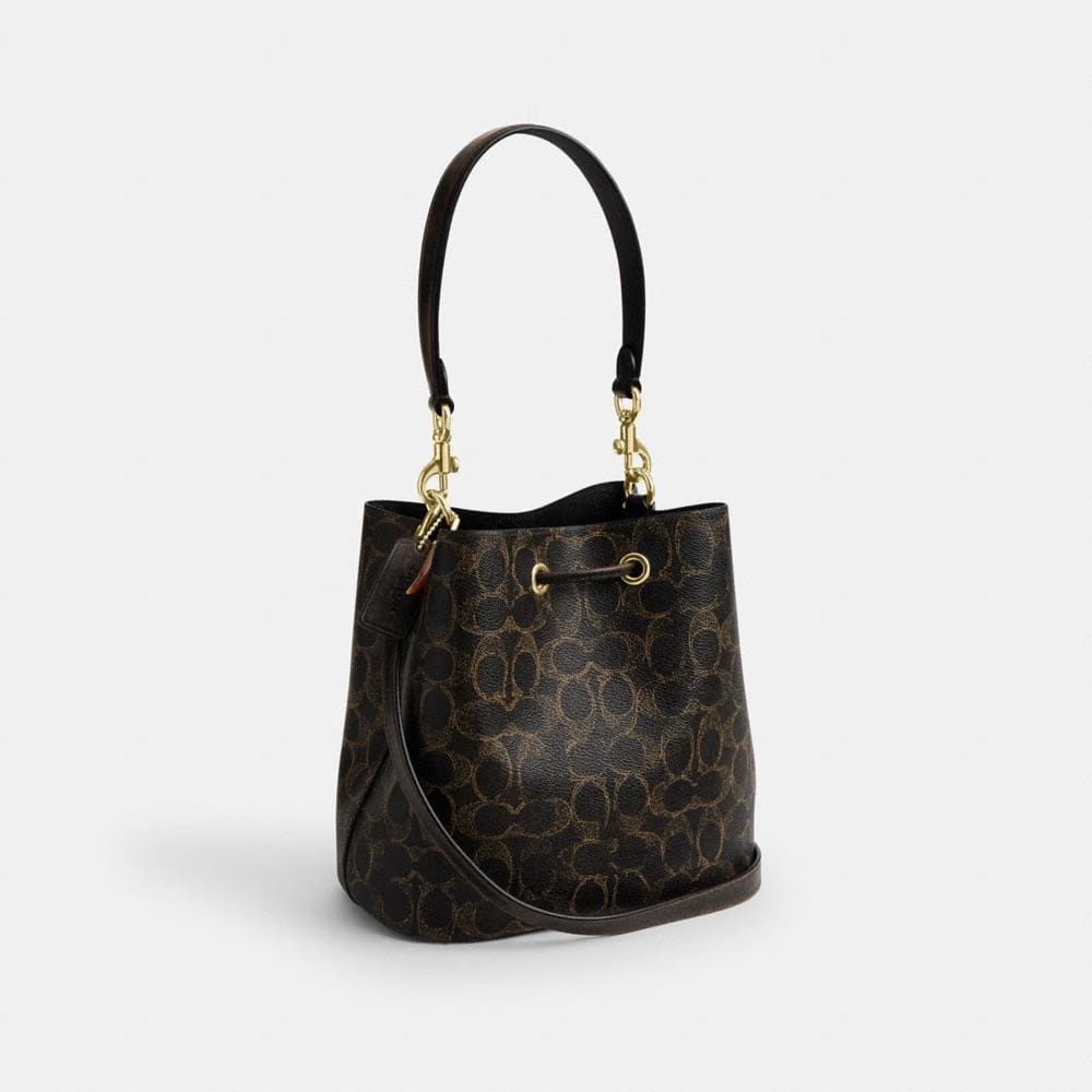 Coach Rowan Bucket Bag In Loved Signature Canvas With Charms Gold Brown