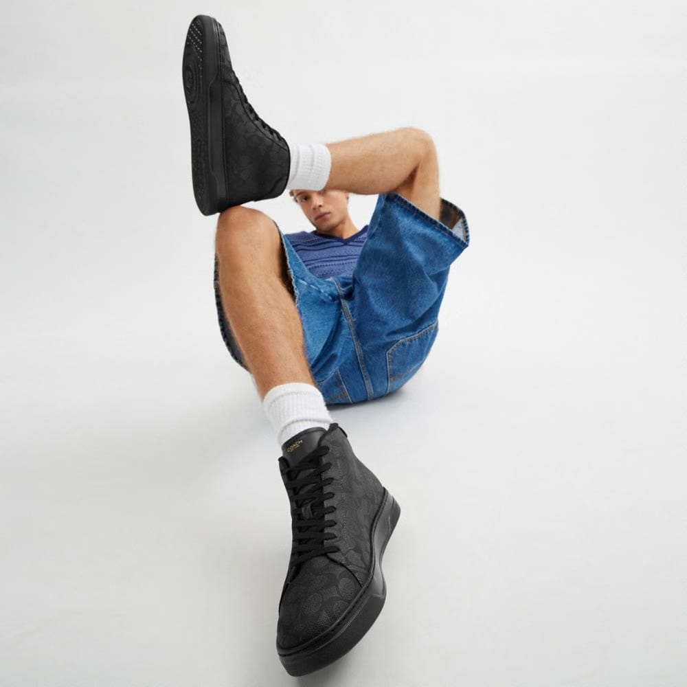 Men's Coach High Line High Top Sneaker In Signature Canvas Graphite Black