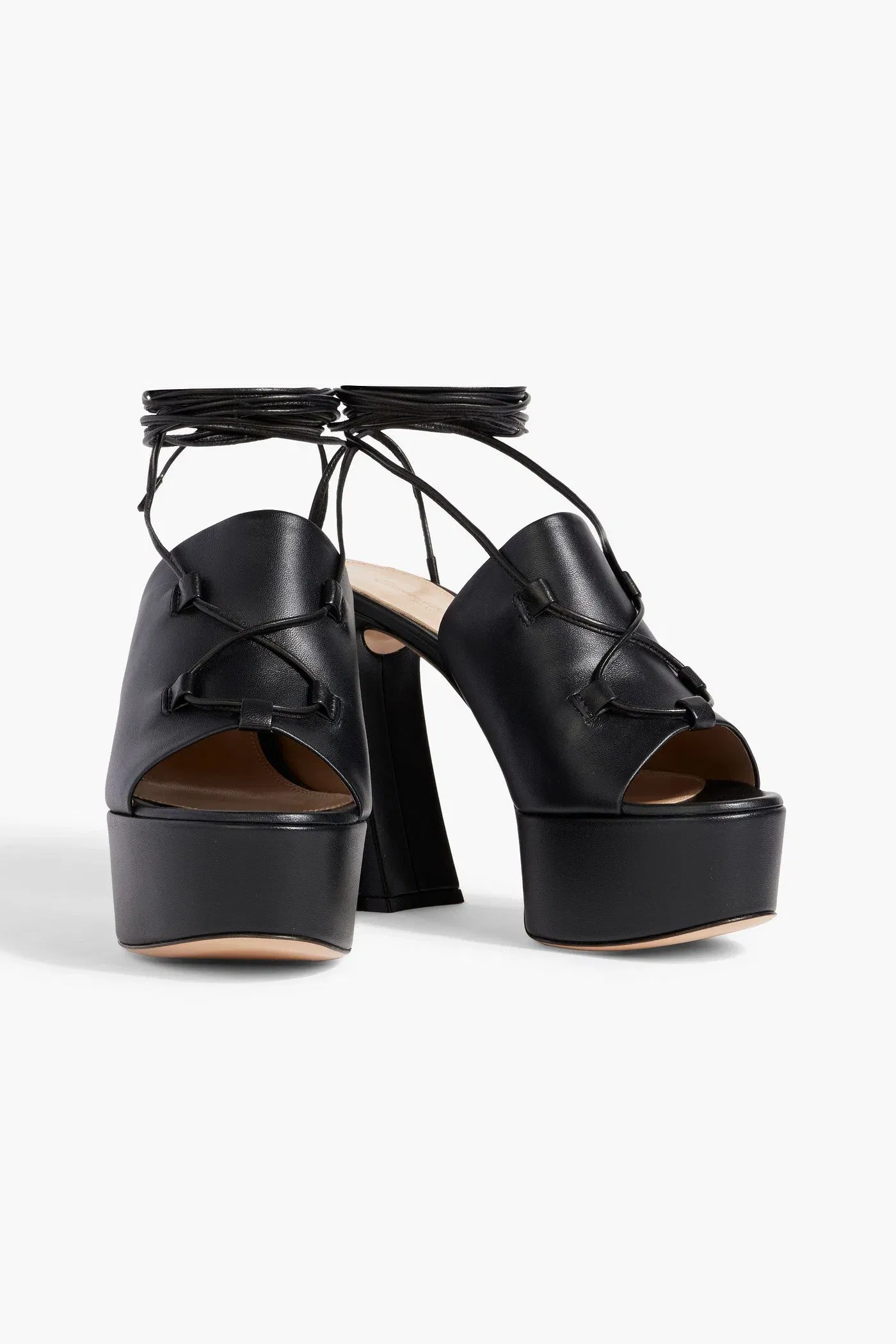 Gianvito Rossi Holly Lace-Up Leather Platform Sandals Black Women's