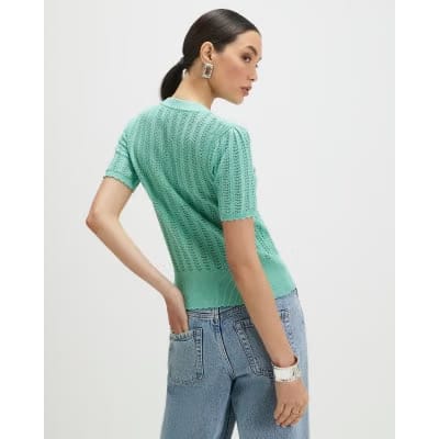 Green Short Sleeve Crochet Knit Cardigan