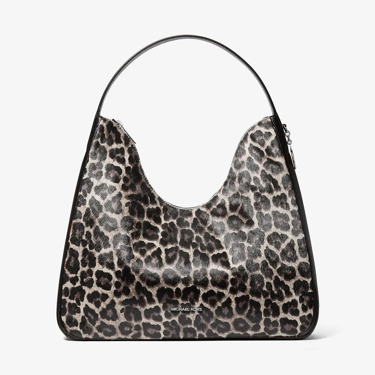 Michael Kors Nayla Medium Leopard Print Calf Hair Hobo Shoulder Bag Black