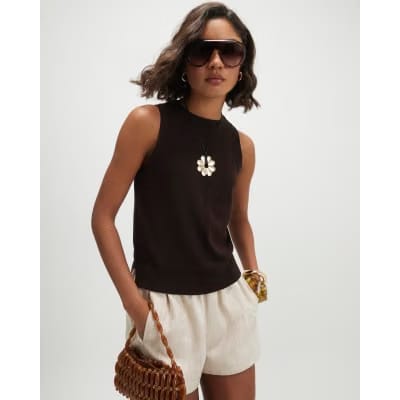 Brown Knitted Vest Top