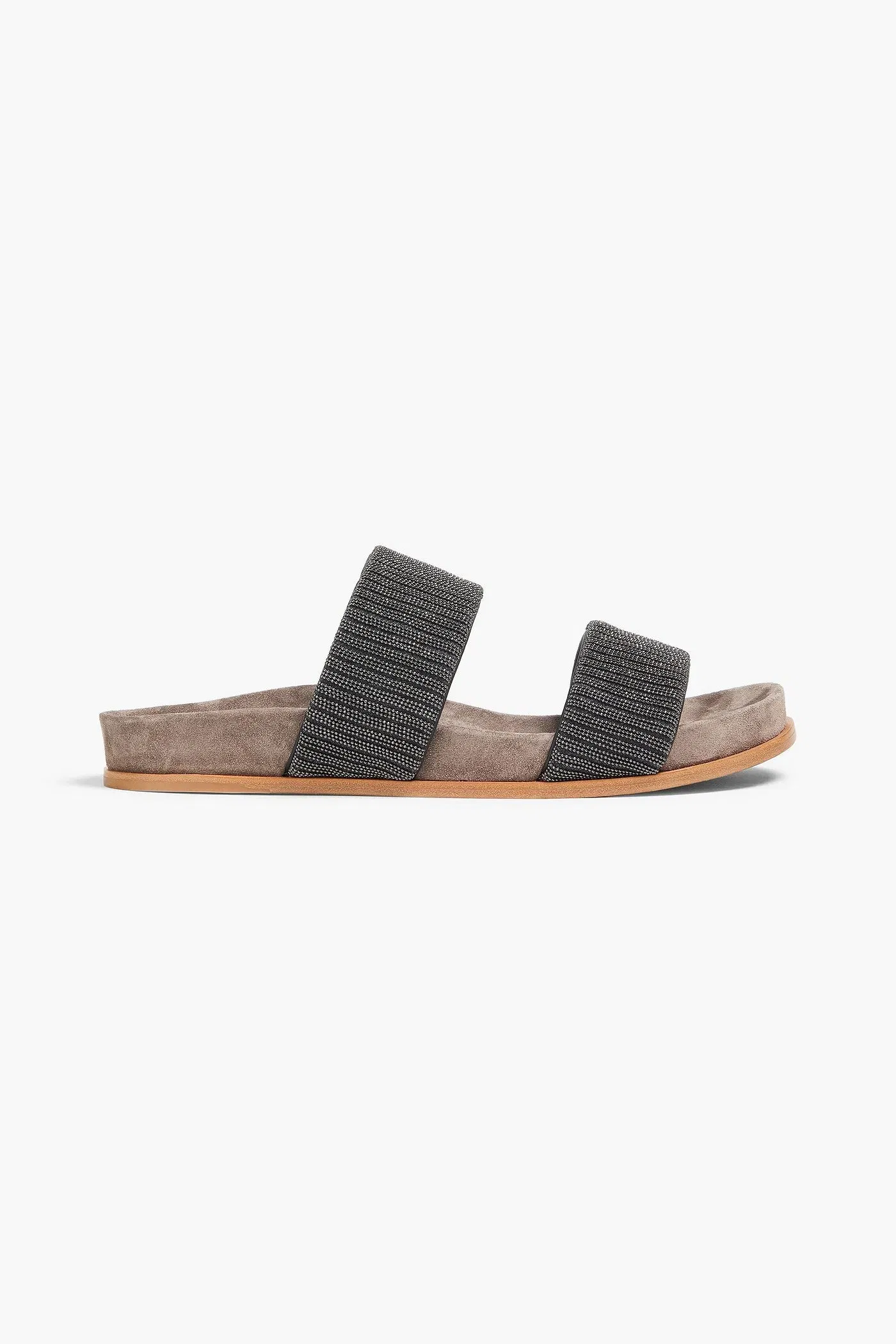 Brunello Cucinelli Bead-Embellished Leather Sandals Charcoal Women's